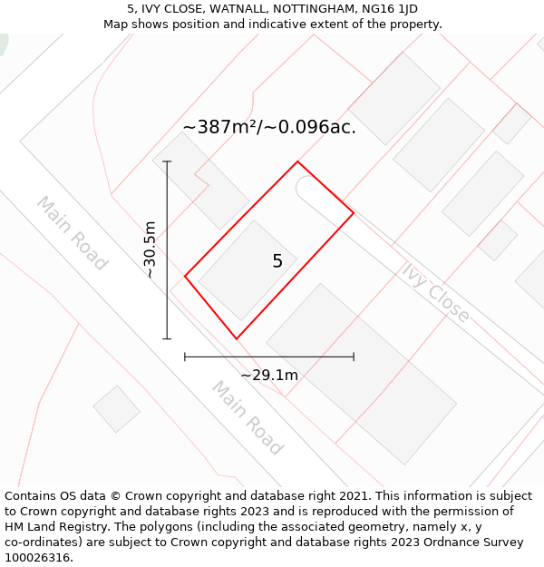 5, IVY CLOSE, WATNALL, NOTTINGHAM, NG16 1JD: Plot and title map
