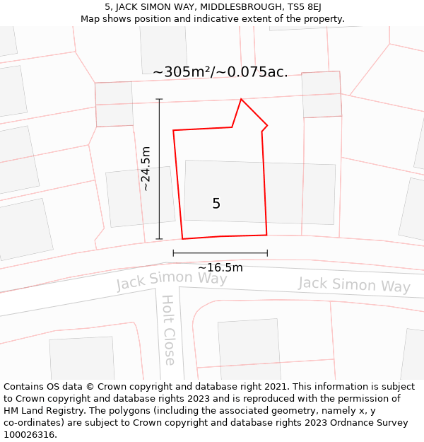 5, JACK SIMON WAY, MIDDLESBROUGH, TS5 8EJ: Plot and title map