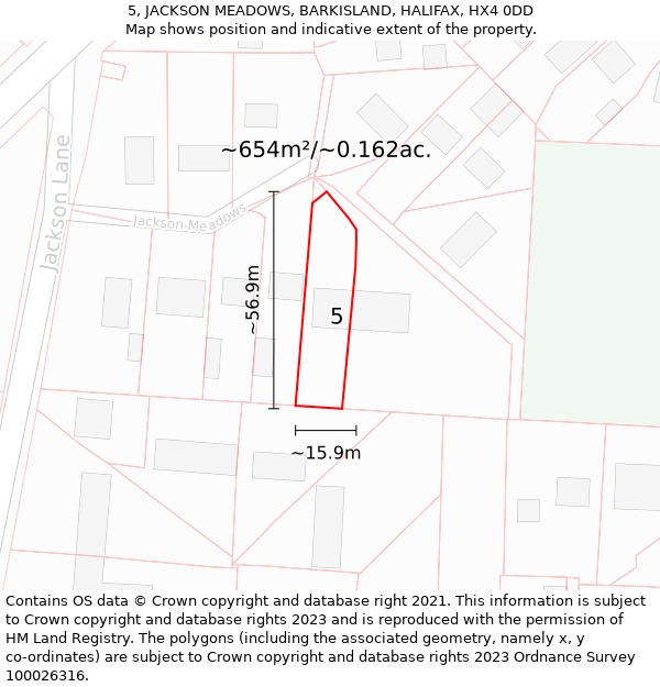 5, JACKSON MEADOWS, BARKISLAND, HALIFAX, HX4 0DD: Plot and title map