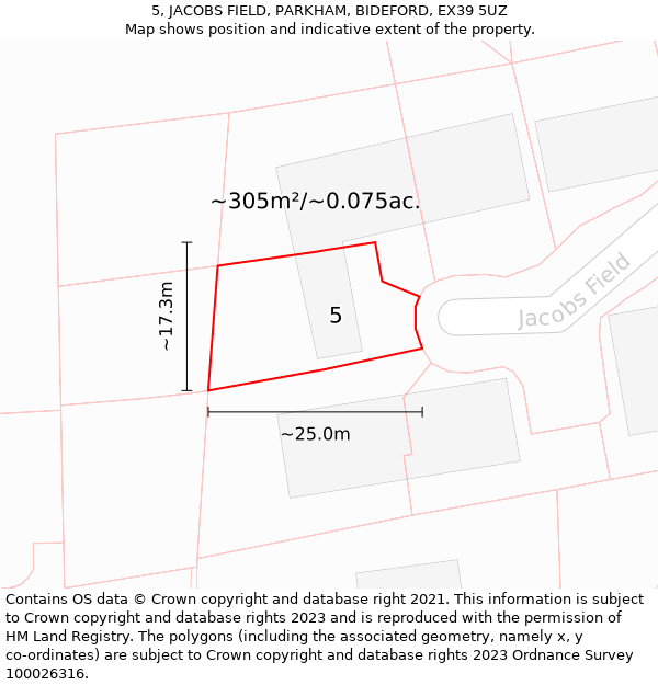 5, JACOBS FIELD, PARKHAM, BIDEFORD, EX39 5UZ: Plot and title map