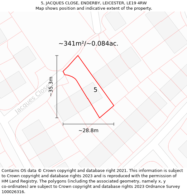 5, JACQUES CLOSE, ENDERBY, LEICESTER, LE19 4RW: Plot and title map