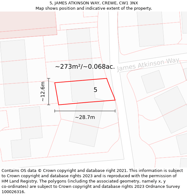 5, JAMES ATKINSON WAY, CREWE, CW1 3NX: Plot and title map