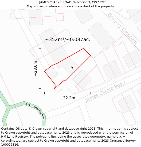 5, JAMES CLARKE ROAD, WINSFORD, CW7 2GT: Plot and title map