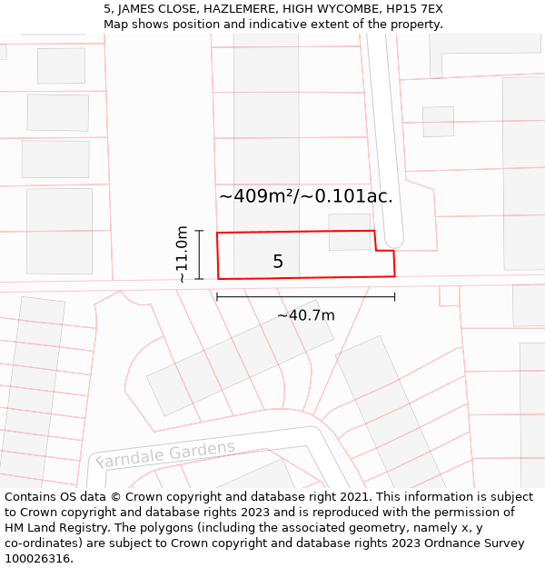 5, JAMES CLOSE, HAZLEMERE, HIGH WYCOMBE, HP15 7EX: Plot and title map