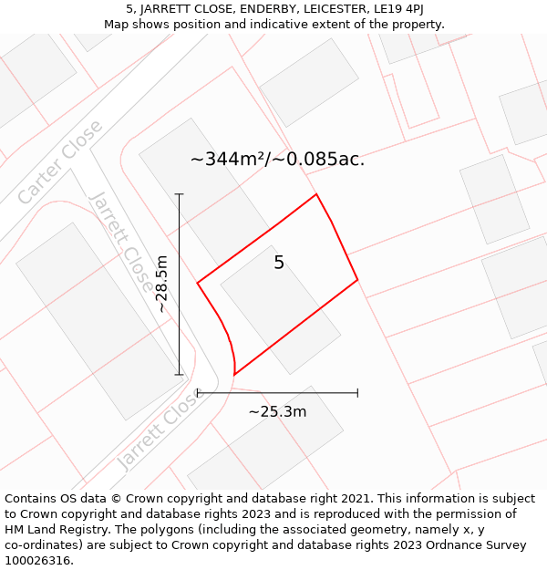 5, JARRETT CLOSE, ENDERBY, LEICESTER, LE19 4PJ: Plot and title map