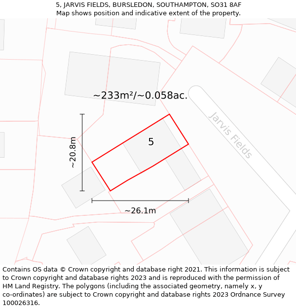 5, JARVIS FIELDS, BURSLEDON, SOUTHAMPTON, SO31 8AF: Plot and title map