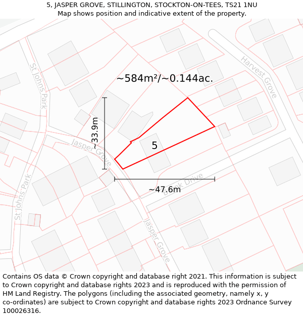 5, JASPER GROVE, STILLINGTON, STOCKTON-ON-TEES, TS21 1NU: Plot and title map