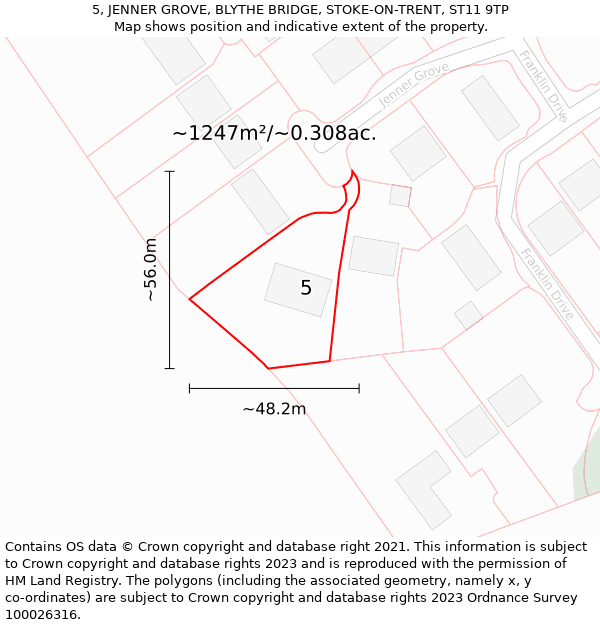 5, JENNER GROVE, BLYTHE BRIDGE, STOKE-ON-TRENT, ST11 9TP: Plot and title map