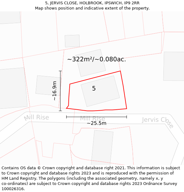 5, JERVIS CLOSE, HOLBROOK, IPSWICH, IP9 2RR: Plot and title map