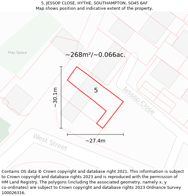 5, JESSOP CLOSE, HYTHE, SOUTHAMPTON, SO45 6AF: Plot and title map