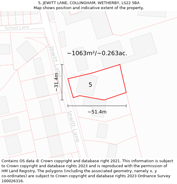 5, JEWITT LANE, COLLINGHAM, WETHERBY, LS22 5BA: Plot and title map