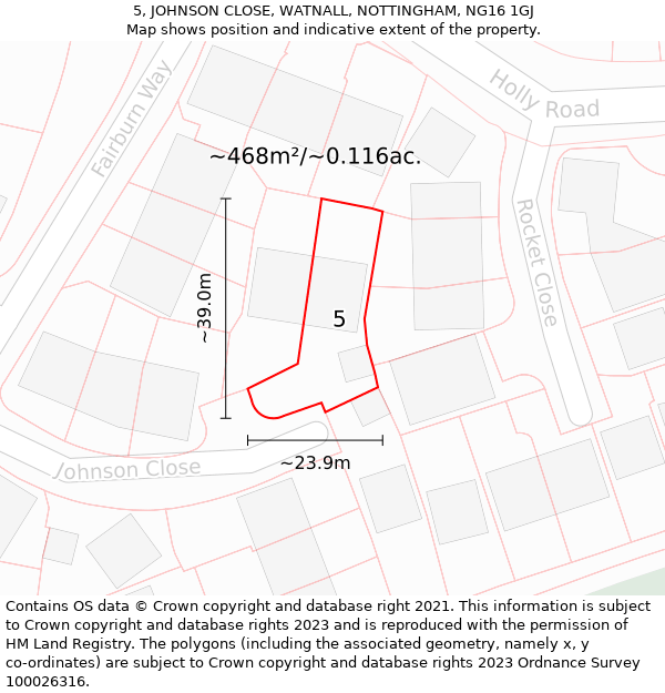 5, JOHNSON CLOSE, WATNALL, NOTTINGHAM, NG16 1GJ: Plot and title map