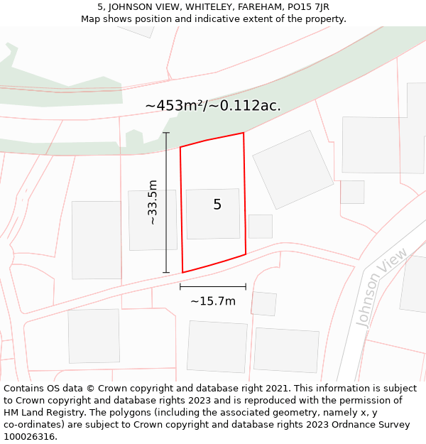 5, JOHNSON VIEW, WHITELEY, FAREHAM, PO15 7JR: Plot and title map