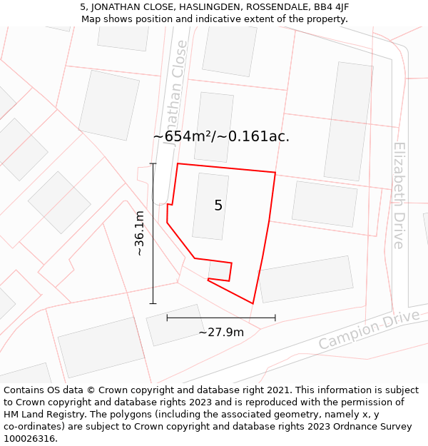 5, JONATHAN CLOSE, HASLINGDEN, ROSSENDALE, BB4 4JF: Plot and title map