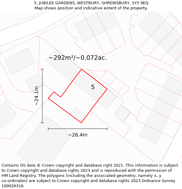 5, JUBILEE GARDENS, WESTBURY, SHREWSBURY, SY5 9EQ: Plot and title map