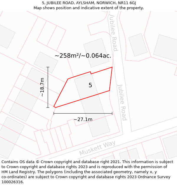 5, JUBILEE ROAD, AYLSHAM, NORWICH, NR11 6GJ: Plot and title map