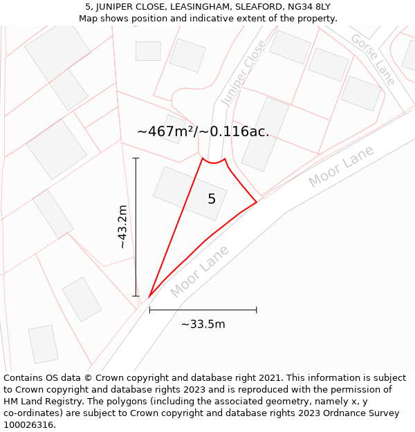 5, JUNIPER CLOSE, LEASINGHAM, SLEAFORD, NG34 8LY: Plot and title map