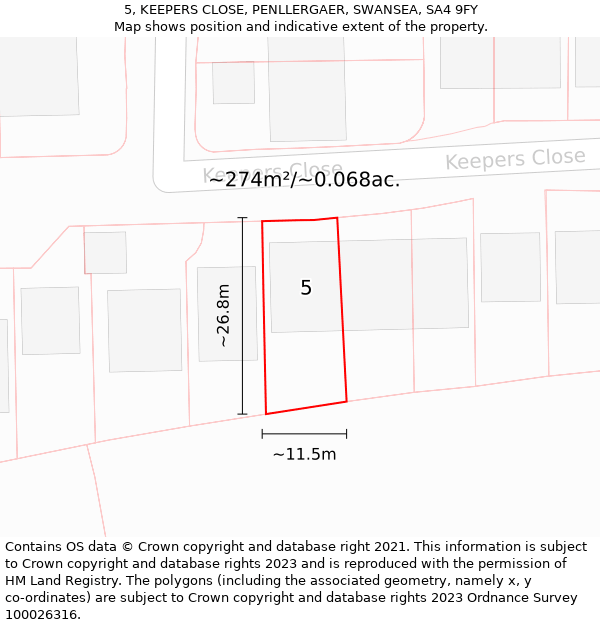 5, KEEPERS CLOSE, PENLLERGAER, SWANSEA, SA4 9FY: Plot and title map