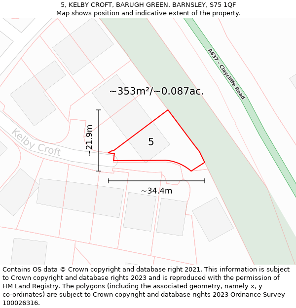 5, KELBY CROFT, BARUGH GREEN, BARNSLEY, S75 1QF: Plot and title map