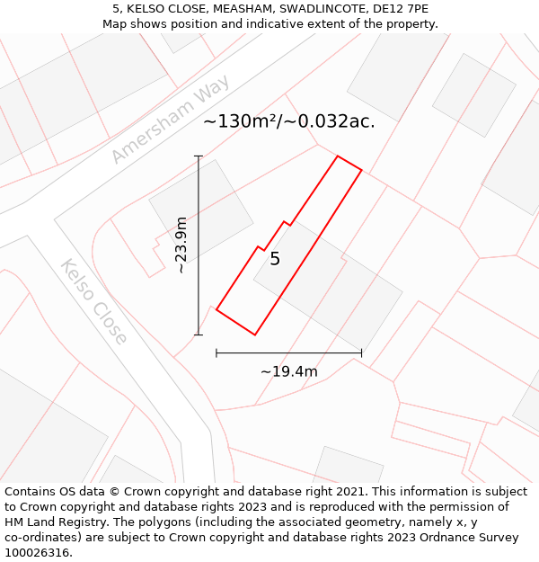 5, KELSO CLOSE, MEASHAM, SWADLINCOTE, DE12 7PE: Plot and title map