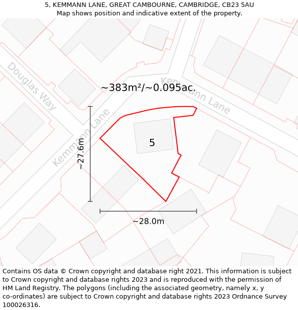 5, KEMMANN LANE, GREAT CAMBOURNE, CAMBRIDGE, CB23 5AU: Plot and title map