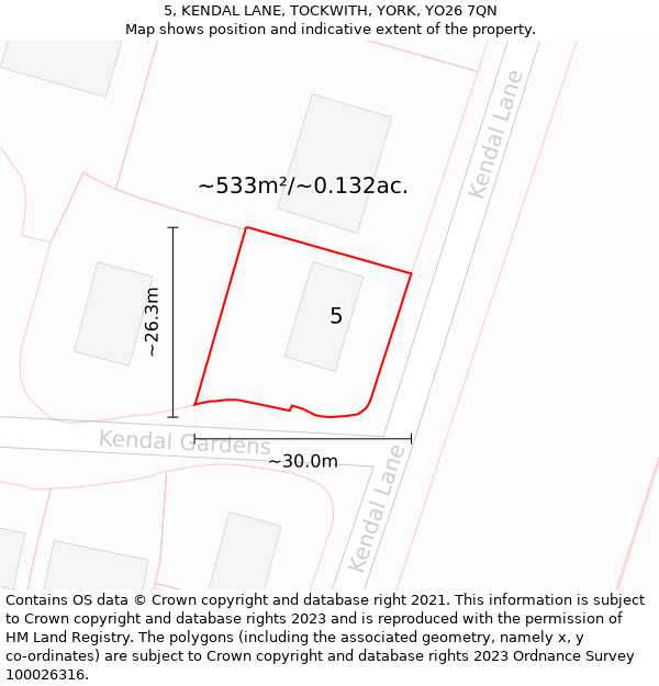 5, KENDAL LANE, TOCKWITH, YORK, YO26 7QN: Plot and title map