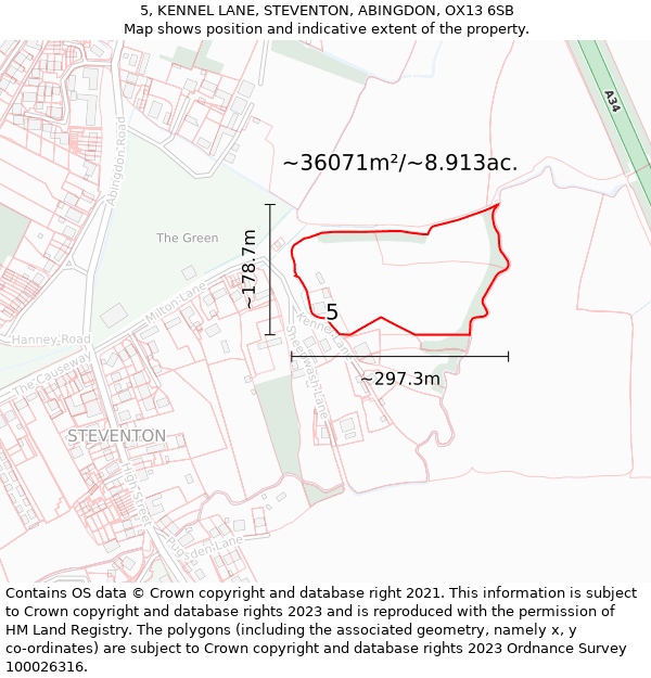 5, KENNEL LANE, STEVENTON, ABINGDON, OX13 6SB: Plot and title map