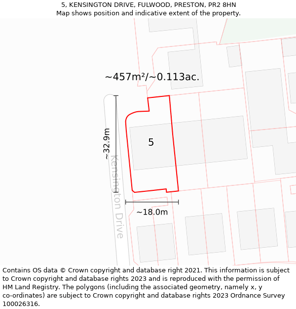 5, KENSINGTON DRIVE, FULWOOD, PRESTON, PR2 8HN: Plot and title map