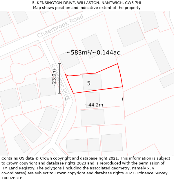 5, KENSINGTON DRIVE, WILLASTON, NANTWICH, CW5 7HL: Plot and title map