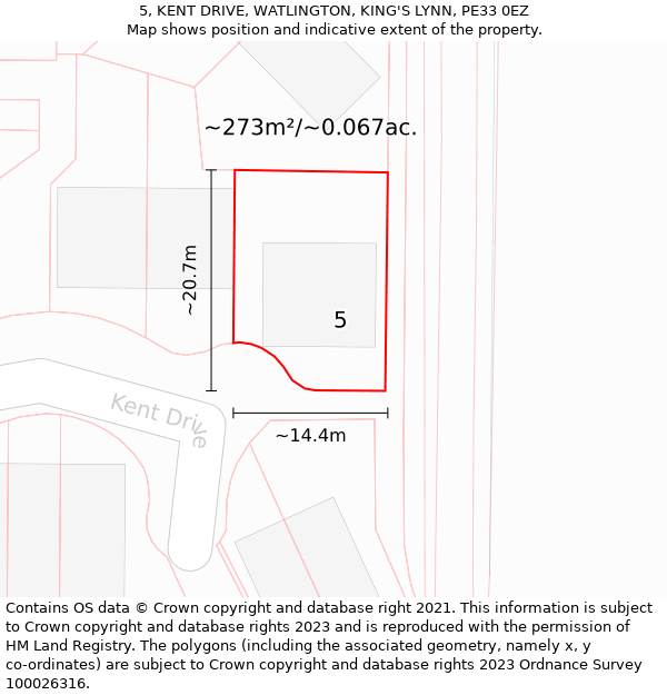 5, KENT DRIVE, WATLINGTON, KING'S LYNN, PE33 0EZ: Plot and title map