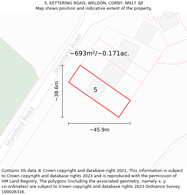 5, KETTERING ROAD, WELDON, CORBY, NN17 3JF: Plot and title map