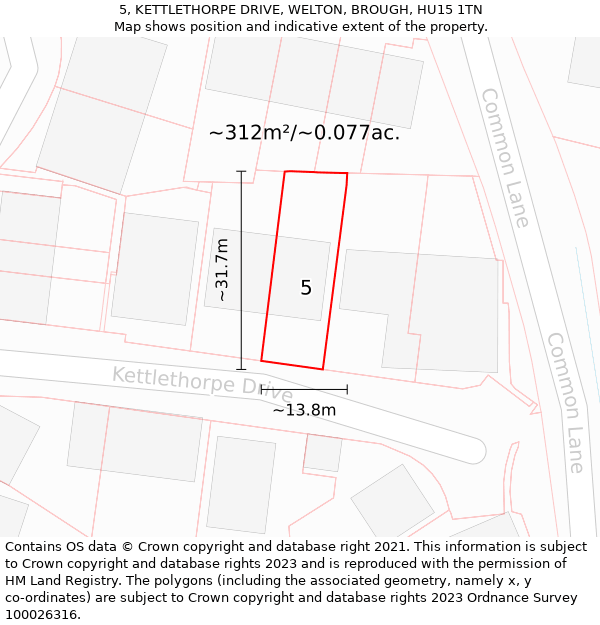 5, KETTLETHORPE DRIVE, WELTON, BROUGH, HU15 1TN: Plot and title map