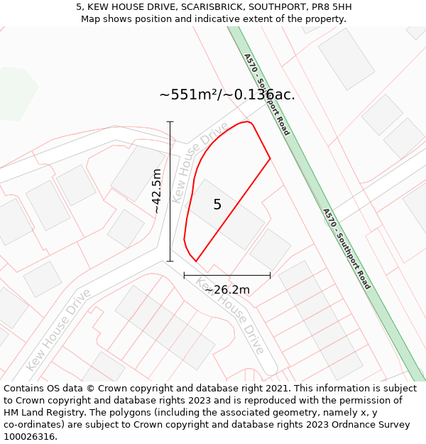 5, KEW HOUSE DRIVE, SCARISBRICK, SOUTHPORT, PR8 5HH: Plot and title map