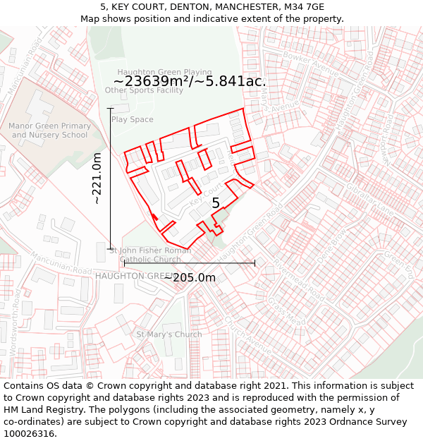 5, KEY COURT, DENTON, MANCHESTER, M34 7GE: Plot and title map