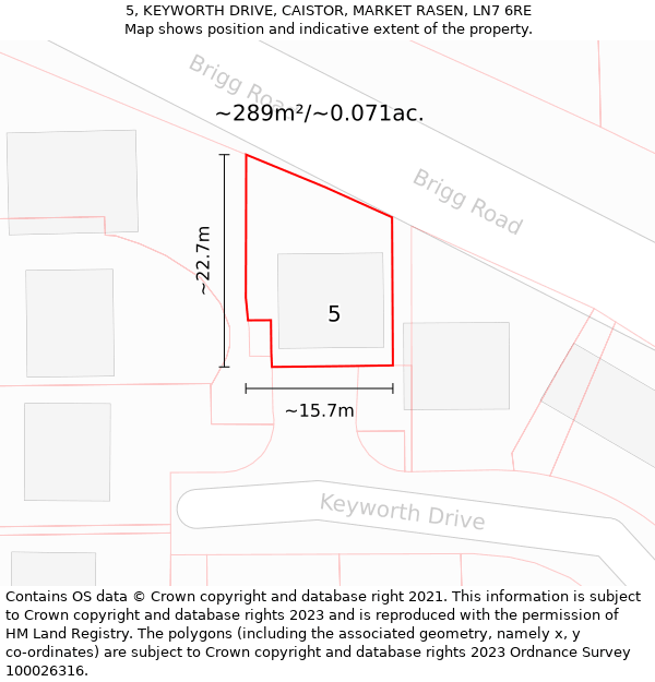 5, KEYWORTH DRIVE, CAISTOR, MARKET RASEN, LN7 6RE: Plot and title map