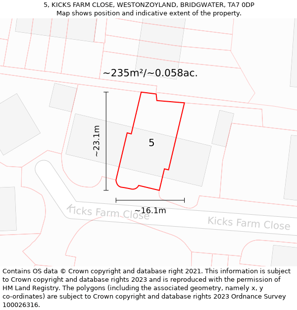 5, KICKS FARM CLOSE, WESTONZOYLAND, BRIDGWATER, TA7 0DP: Plot and title map