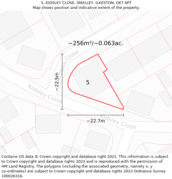 5, KIDSLEY CLOSE, SMALLEY, ILKESTON, DE7 6PT: Plot and title map