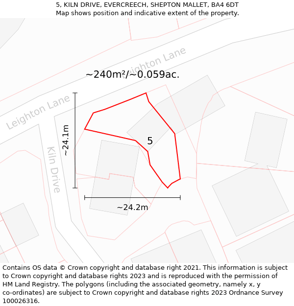 5, KILN DRIVE, EVERCREECH, SHEPTON MALLET, BA4 6DT: Plot and title map