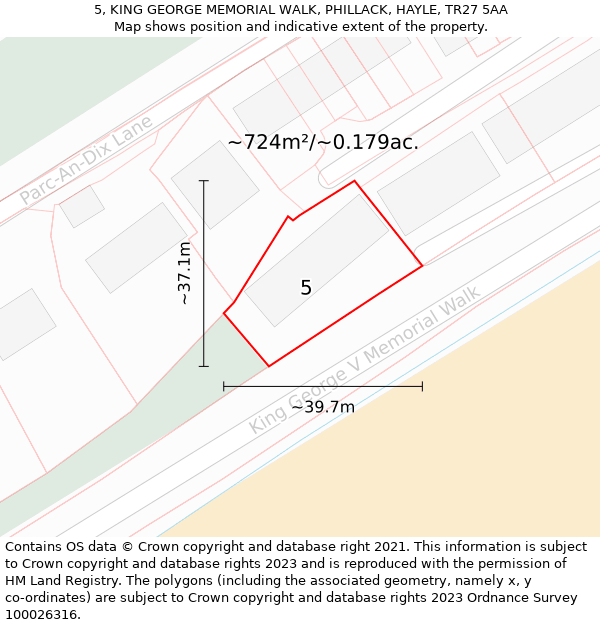 5, KING GEORGE MEMORIAL WALK, PHILLACK, HAYLE, TR27 5AA: Plot and title map