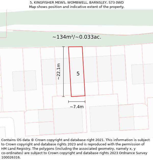 5, KINGFISHER MEWS, WOMBWELL, BARNSLEY, S73 0WD: Plot and title map