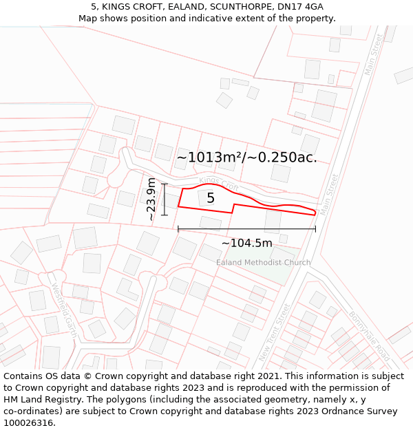 5, KINGS CROFT, EALAND, SCUNTHORPE, DN17 4GA: Plot and title map