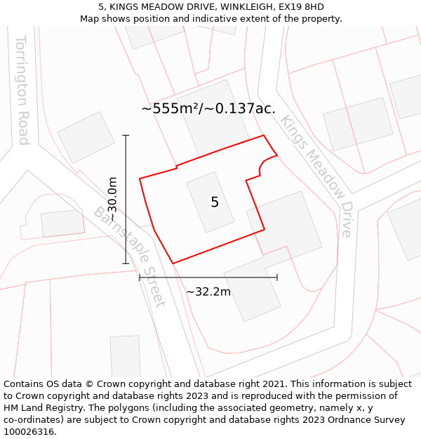 5, KINGS MEADOW DRIVE, WINKLEIGH, EX19 8HD: Plot and title map