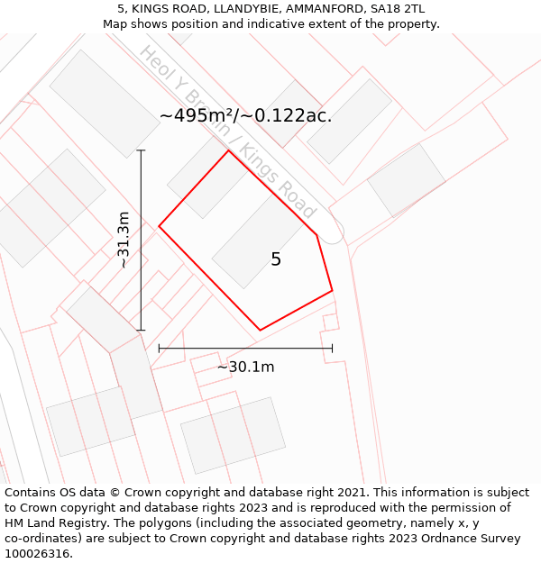 5, KINGS ROAD, LLANDYBIE, AMMANFORD, SA18 2TL: Plot and title map