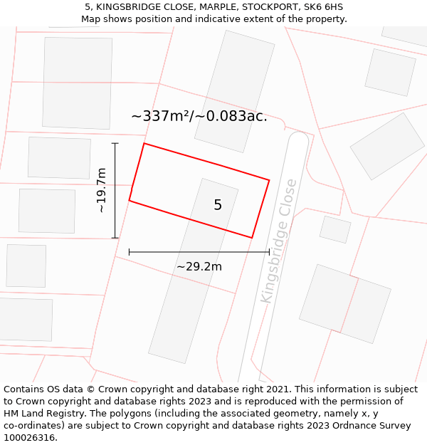 5, KINGSBRIDGE CLOSE, MARPLE, STOCKPORT, SK6 6HS: Plot and title map