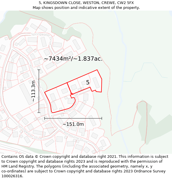 5, KINGSDOWN CLOSE, WESTON, CREWE, CW2 5FX: Plot and title map