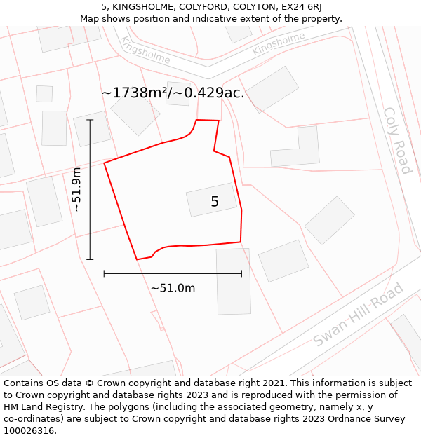 5, KINGSHOLME, COLYFORD, COLYTON, EX24 6RJ: Plot and title map