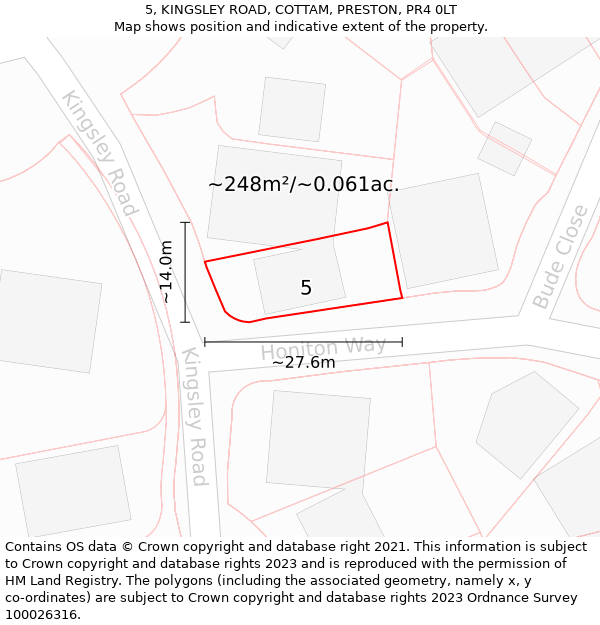 5, KINGSLEY ROAD, COTTAM, PRESTON, PR4 0LT: Plot and title map