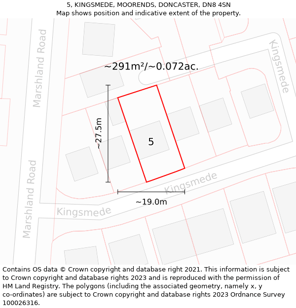 5, KINGSMEDE, MOORENDS, DONCASTER, DN8 4SN: Plot and title map