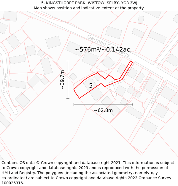 5, KINGSTHORPE PARK, WISTOW, SELBY, YO8 3WJ: Plot and title map