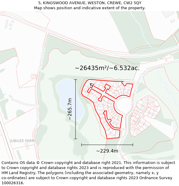 5, KINGSWOOD AVENUE, WESTON, CREWE, CW2 5QY: Plot and title map